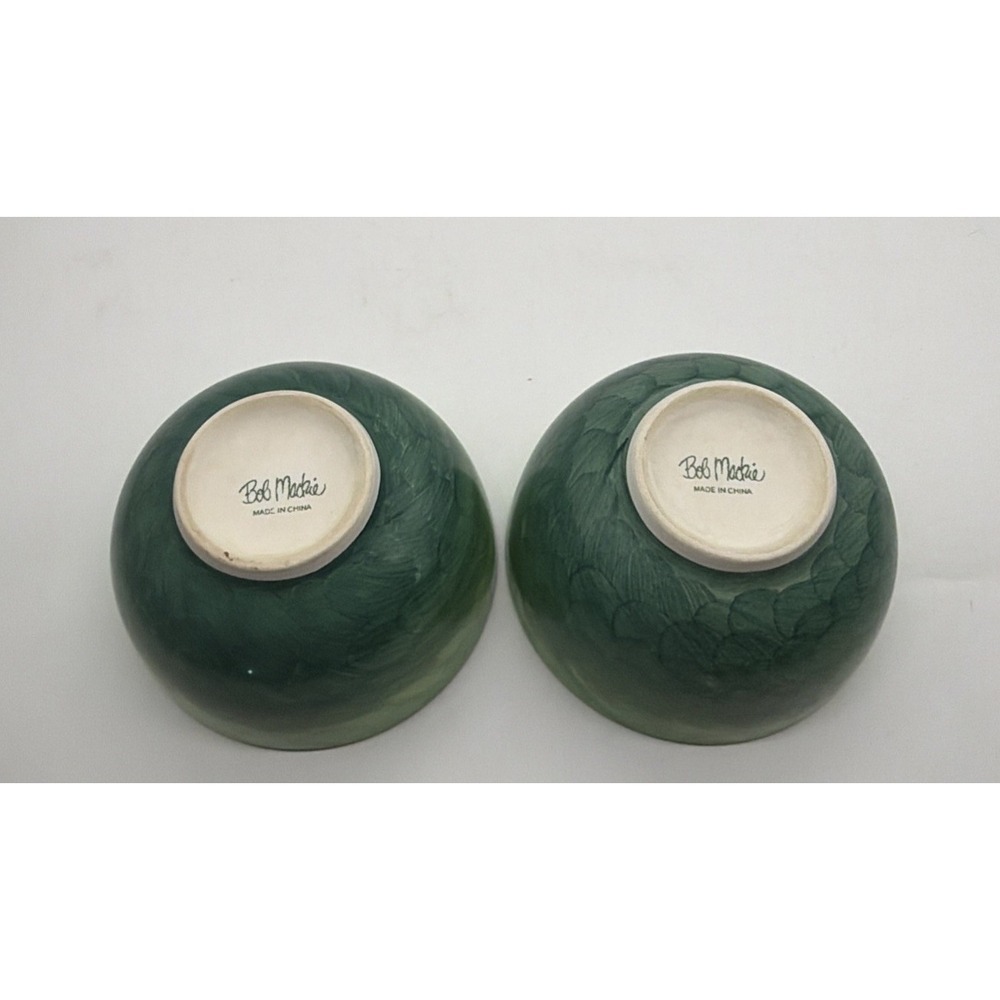 Bob Mackie Cereal Dessert Bowl Pears Grapes Fruit Bright Yellow Green Set Of 2 - Picture 11 of 14